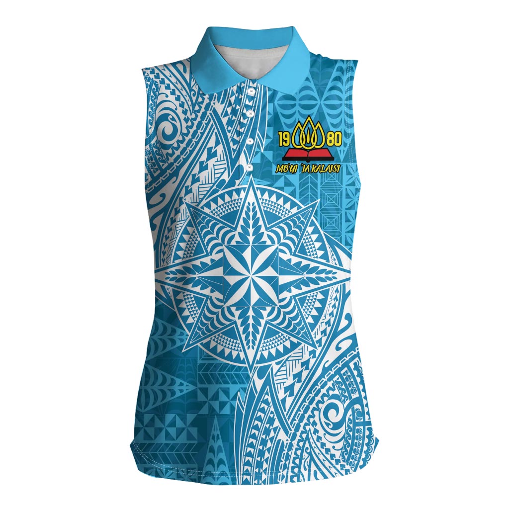Personalised Tonga Lavengamalie College Women Sleeveless Polo Shirt Since 1980 Special Kupesi Pattern LT9 Female Blue - Polynesian Pride