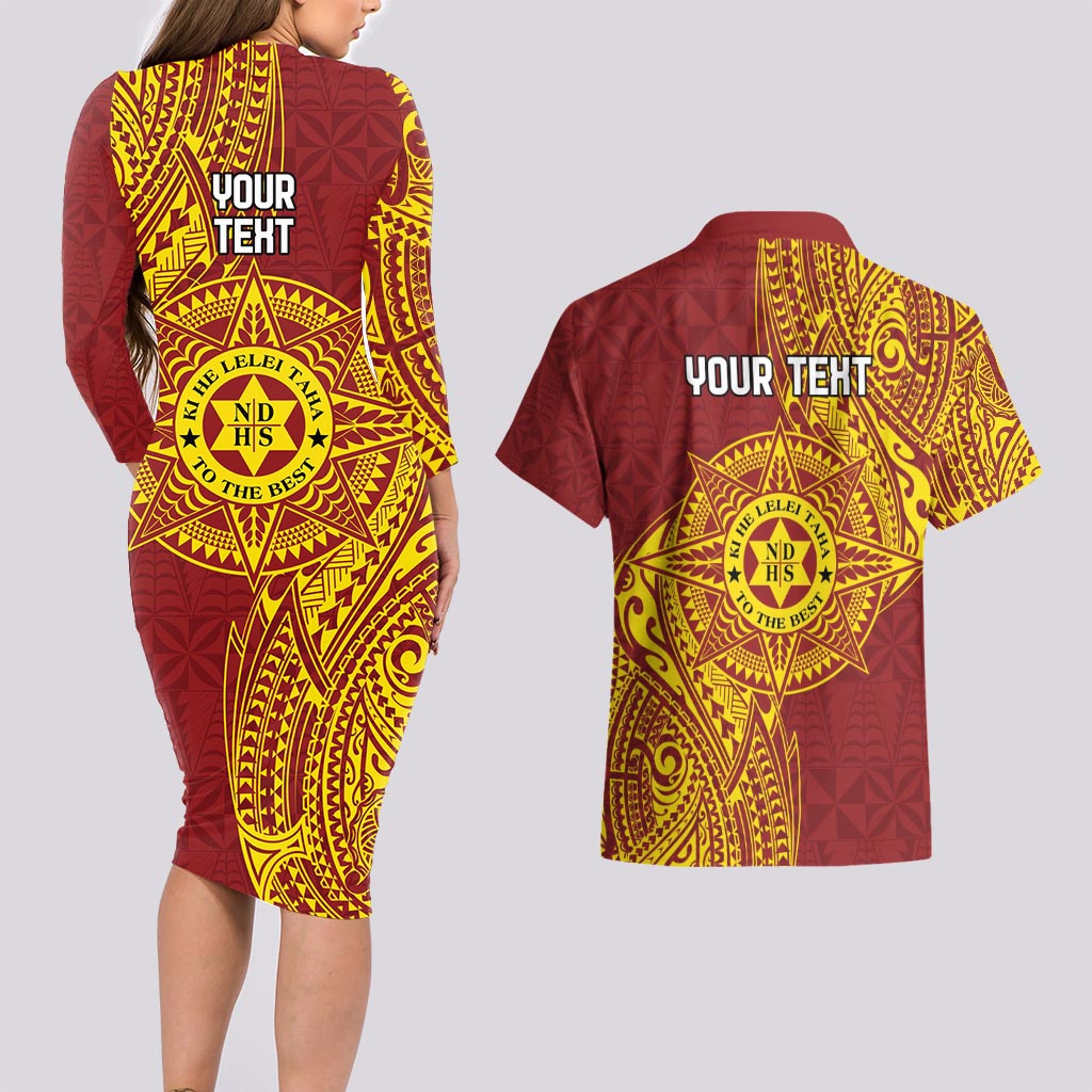 Personalised Tonga Niuatoputapu High School Couples Matching Long Sleeve Bodycon Dress and Hawaiian Shirt Special Kupesi Pattern LT9 - Polynesian Pride