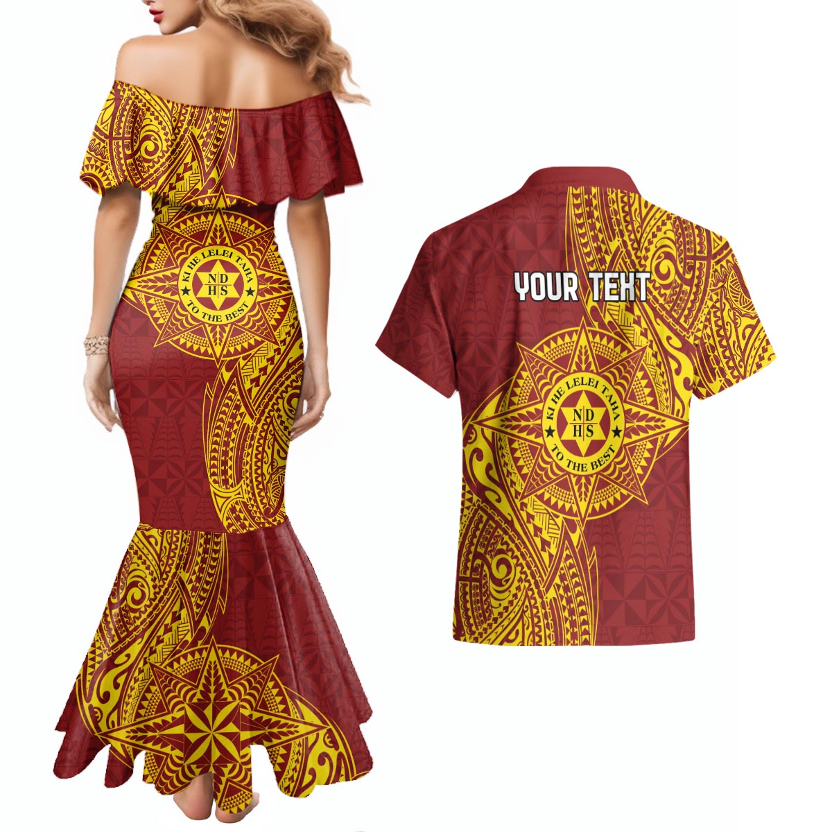 Personalised Tonga Niuatoputapu High School Couples Matching Mermaid Dress and Hawaiian Shirt Special Kupesi Pattern LT9 - Polynesian Pride
