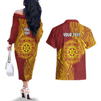 Personalised Tonga Niuatoputapu High School Couples Matching Off The Shoulder Long Sleeve Dress and Hawaiian Shirt Special Kupesi Pattern LT9 - Polynesian Pride
