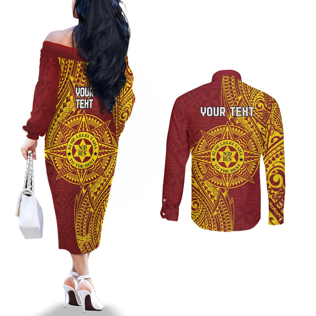 Personalised Tonga Niuatoputapu High School Couples Matching Off The Shoulder Long Sleeve Dress and Long Sleeve Button Shirt Special Kupesi Pattern LT9 - Polynesian Pride