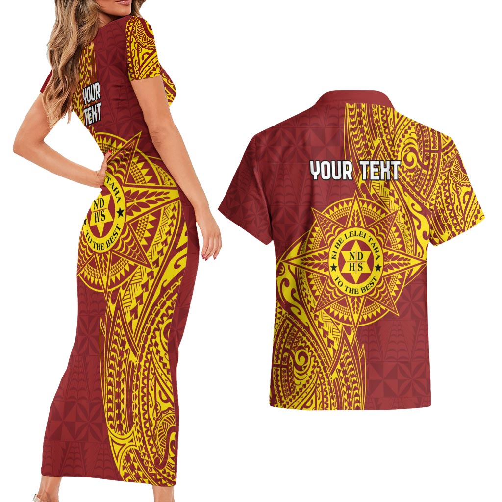 Personalised Tonga Niuatoputapu High School Couples Matching Short Sleeve Bodycon Dress and Hawaiian Shirt Special Kupesi Pattern LT9 - Polynesian Pride