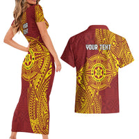 Personalised Tonga Niuatoputapu High School Couples Matching Short Sleeve Bodycon Dress and Hawaiian Shirt Special Kupesi Pattern LT9 - Polynesian Pride