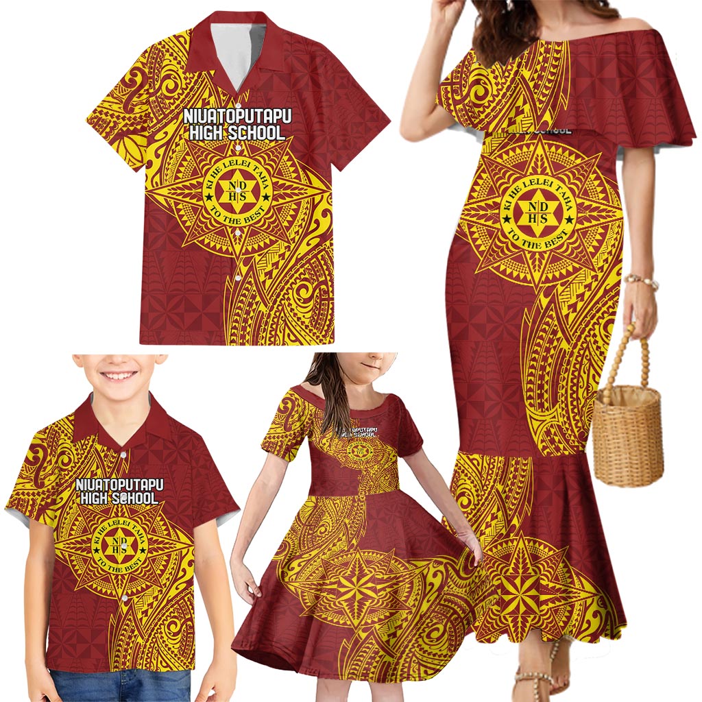 Personalised Tonga Niuatoputapu High School Family Matching Mermaid Dress and Hawaiian Shirt Special Kupesi Pattern LT9 - Polynesian Pride