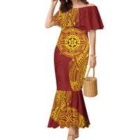 Personalised Tonga Niuatoputapu High School Family Matching Mermaid Dress and Hawaiian Shirt Special Kupesi Pattern LT9 Mom's Dress Gold - Polynesian Pride