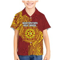 Personalised Tonga Niuatoputapu High School Family Matching Mermaid Dress and Hawaiian Shirt Special Kupesi Pattern LT9 Son's Shirt Gold - Polynesian Pride