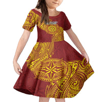 Personalised Tonga Niuatoputapu High School Family Matching Off The Shoulder Long Sleeve Dress and Hawaiian Shirt Special Kupesi Pattern LT9 Daughter's Dress Gold - Polynesian Pride