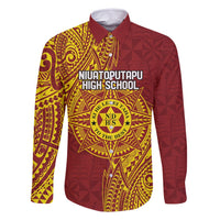 Personalised Tonga Niuatoputapu High School Family Matching Off Shoulder Maxi Dress and Hawaiian Shirt Special Kupesi Pattern LT9 Dad's Shirt - Long Sleeve Gold - Polynesian Pride
