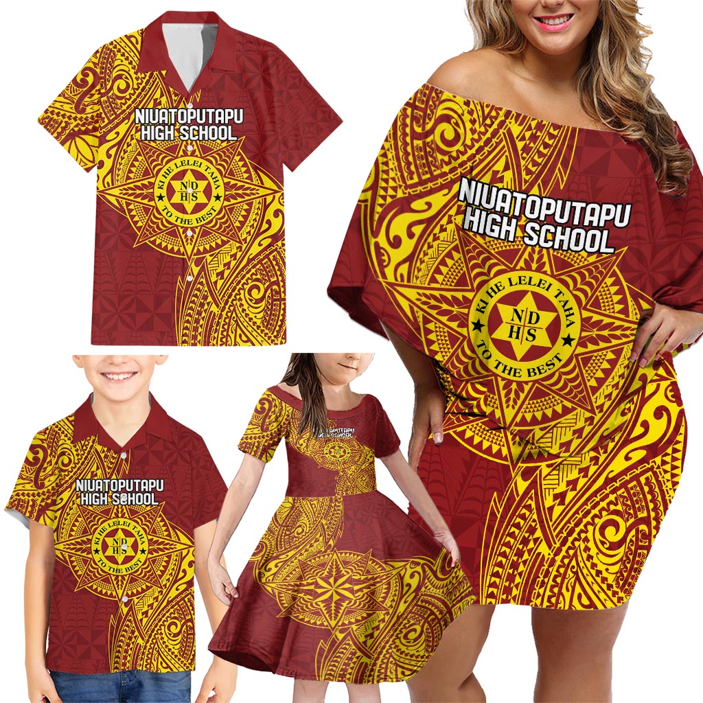 Personalised Tonga Niuatoputapu High School Family Matching Off Shoulder Short Dress and Hawaiian Shirt Special Kupesi Pattern LT9 - Polynesian Pride