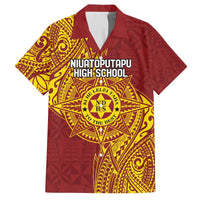 Personalised Tonga Niuatoputapu High School Family Matching Puletasi and Hawaiian Shirt Special Kupesi Pattern LT9 Dad's Shirt - Short Sleeve Gold - Polynesian Pride