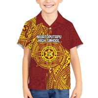 Personalised Tonga Niuatoputapu High School Family Matching Puletasi and Hawaiian Shirt Special Kupesi Pattern LT9 Son's Shirt Gold - Polynesian Pride