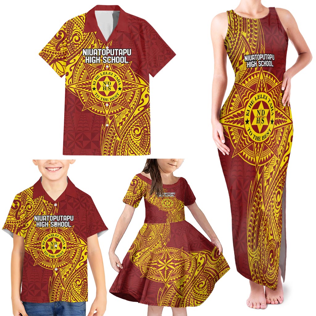Personalised Tonga Niuatoputapu High School Family Matching Tank Maxi Dress and Hawaiian Shirt Special Kupesi Pattern LT9 - Polynesian Pride
