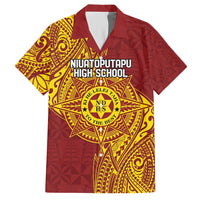 Personalised Tonga Niuatoputapu High School Family Matching Tank Maxi Dress and Hawaiian Shirt Special Kupesi Pattern LT9 Dad's Shirt - Short Sleeve Gold - Polynesian Pride