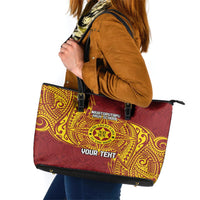 Personalised Tonga Niuatoputapu High School Leather Tote Bag Special Kupesi Pattern LT9 Gold - Polynesian Pride