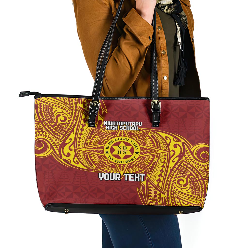 Personalised Tonga Niuatoputapu High School Leather Tote Bag Special Kupesi Pattern LT9 - Polynesian Pride