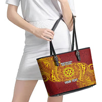 Personalised Tonga Niuatoputapu High School Leather Tote Bag Special Kupesi Pattern LT9 - Polynesian Pride