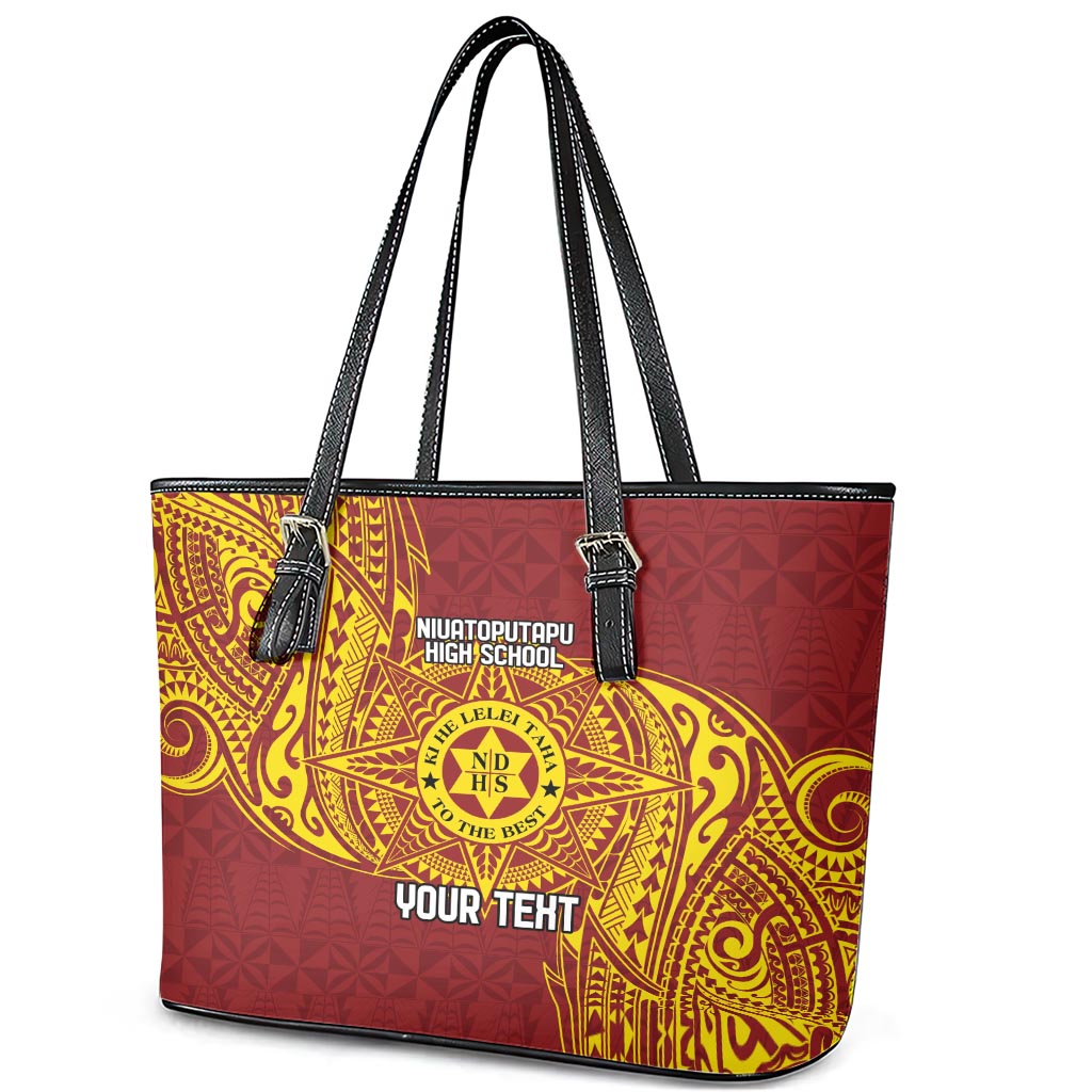 Personalised Tonga Niuatoputapu High School Leather Tote Bag Special Kupesi Pattern LT9 - Polynesian Pride