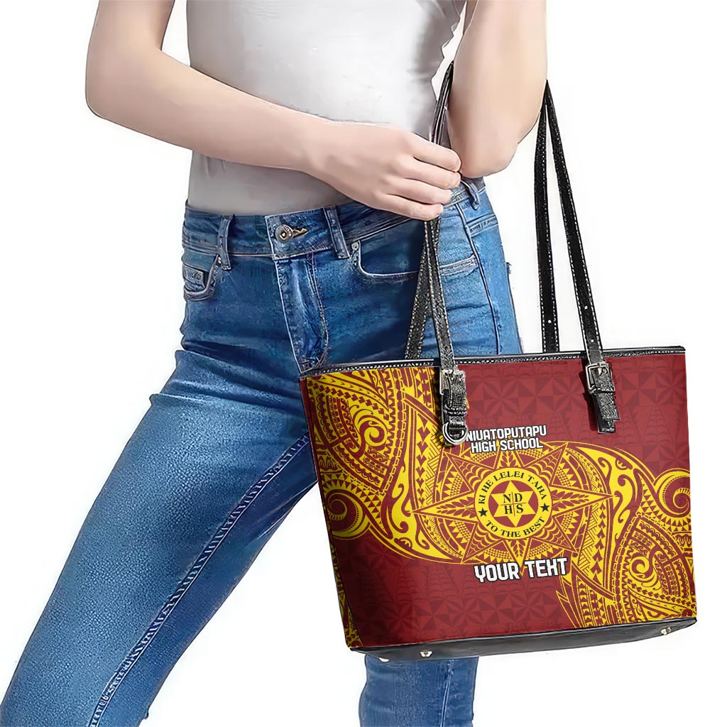 Personalised Tonga Niuatoputapu High School Leather Tote Bag Special Kupesi Pattern LT9 - Polynesian Pride