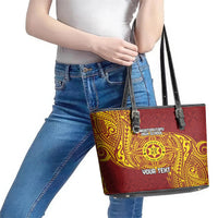 Personalised Tonga Niuatoputapu High School Leather Tote Bag Special Kupesi Pattern LT9 - Polynesian Pride