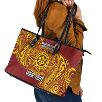 Personalised Tonga Niuatoputapu High School Leather Tote Bag Special Kupesi Pattern LT9 - Polynesian Pride