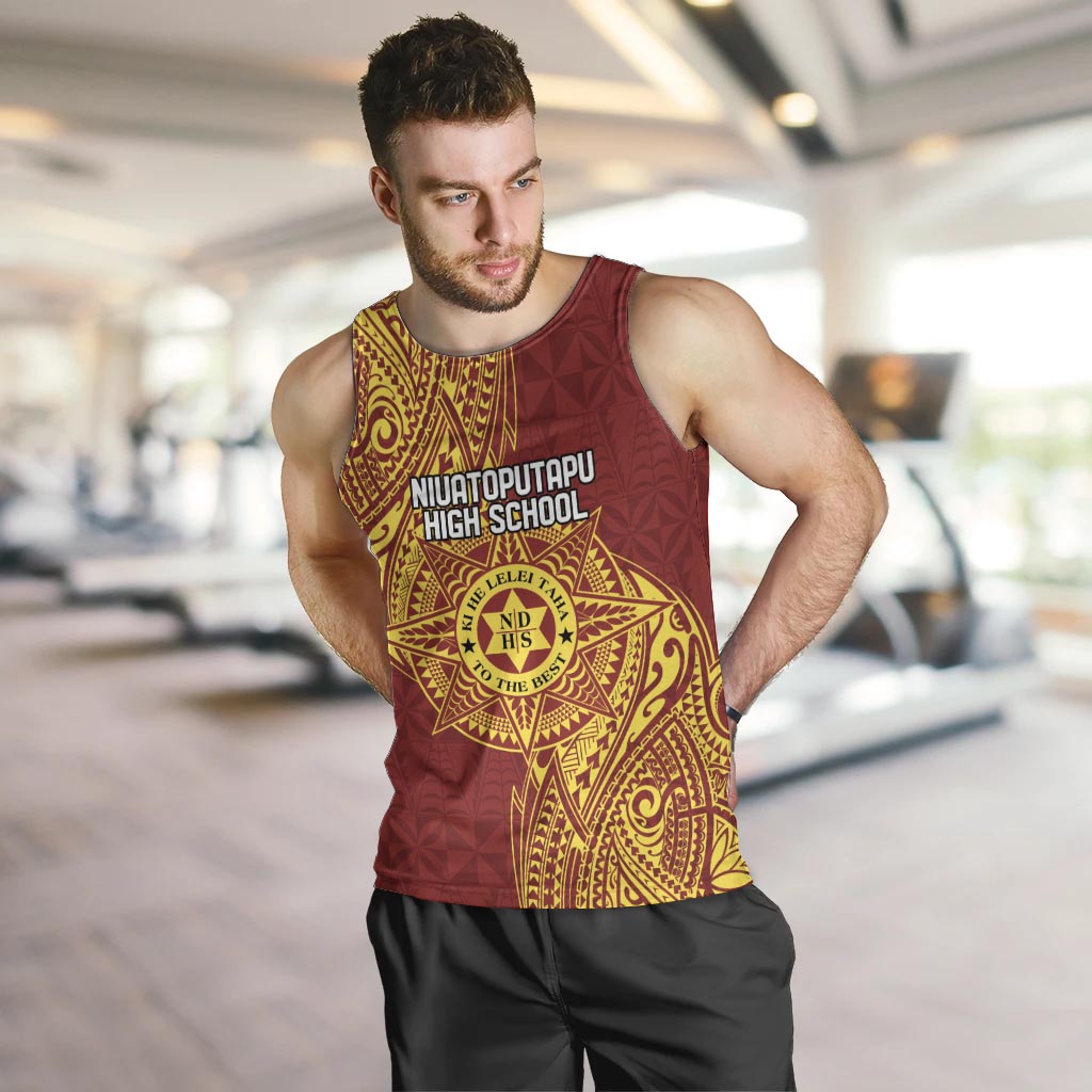 Personalised Tonga Niuatoputapu High School Men Tank Top Special Kupesi Pattern LT9 Gold - Polynesian Pride