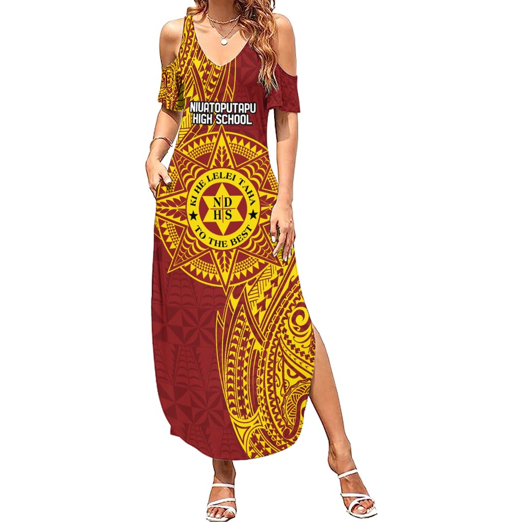 Personalised Tonga Niuatoputapu High School Summer Maxi Dress Special Kupesi Pattern LT9 Women Gold - Polynesian Pride