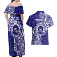 Personalised Tonga Queen Salote College Couples Matching Off Shoulder Maxi Dress and Hawaiian Shirt Kolisi Fefine 1926 Special Kupesi Pattern LT9 - Polynesian Pride