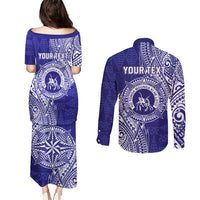 Personalised Tonga Queen Salote College Couples Matching Puletasi and Long Sleeve Button Shirt Kolisi Fefine 1926 Special Kupesi Pattern LT9 - Polynesian Pride