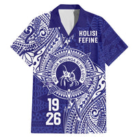 Personalised Tonga Queen Salote College Family Matching Mermaid Dress and Hawaiian Shirt Kolisi Fefine 1926 Special Kupesi Pattern LT9 Dad's Shirt - Short Sleeve Blue - Polynesian Pride