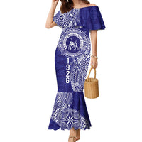 Personalised Tonga Queen Salote College Family Matching Mermaid Dress and Hawaiian Shirt Kolisi Fefine 1926 Special Kupesi Pattern LT9 Mom's Dress Blue - Polynesian Pride