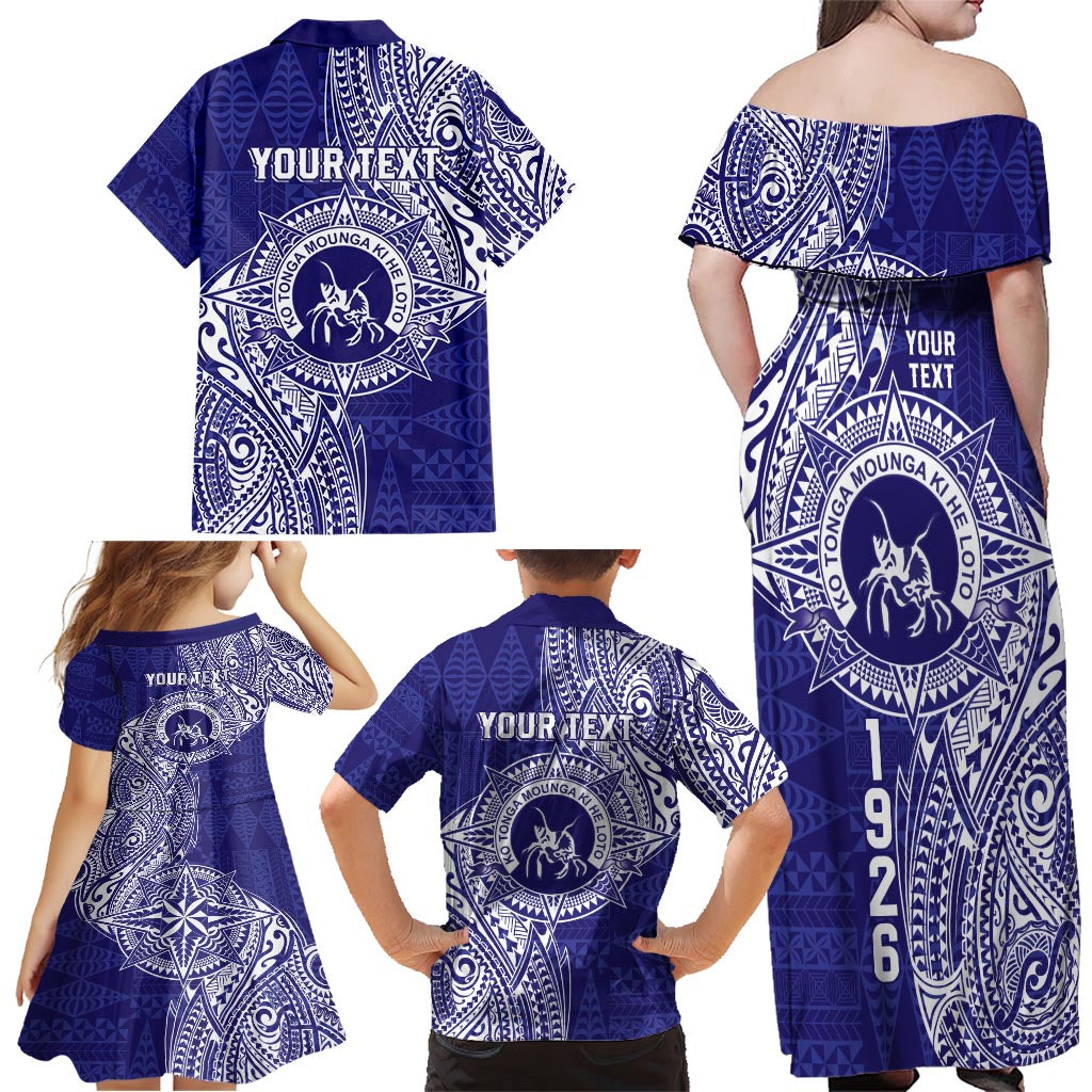 Personalised Tonga Queen Salote College Family Matching Off Shoulder Maxi Dress and Hawaiian Shirt Kolisi Fefine 1926 Special Kupesi Pattern LT9 - Polynesian Pride