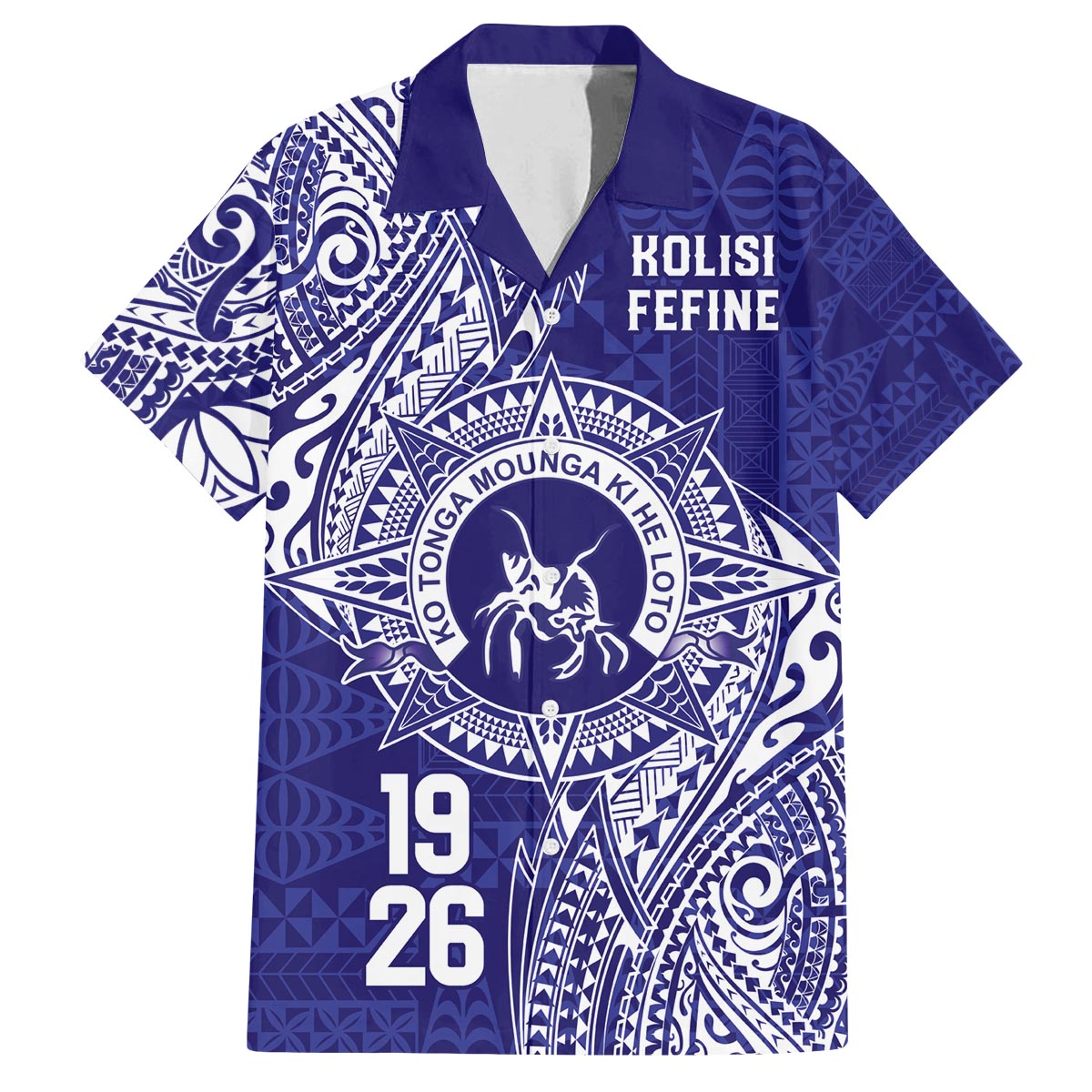 Personalised Tonga Queen Salote College Family Matching Puletasi and Hawaiian Shirt Kolisi Fefine 1926 Special Kupesi Pattern LT9 Dad's Shirt - Short Sleeve Blue - Polynesian Pride
