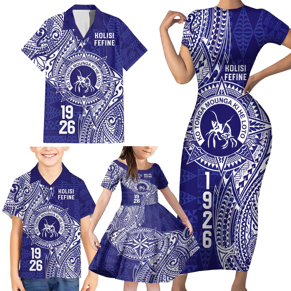 Personalised Tonga Queen Salote College Family Matching Short Sleeve Bodycon Dress and Hawaiian Shirt Kolisi Fefine 1926 Special Kupesi Pattern LT9 - Polynesian Pride