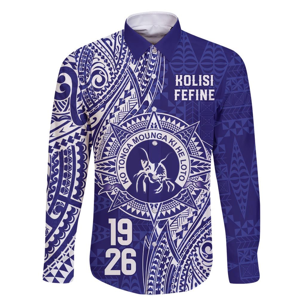 Personalised Tonga Queen Salote College Family Matching Summer Maxi Dress and Hawaiian Shirt Kolisi Fefine 1926 Special Kupesi Pattern LT9 Dad's Shirt - Long Sleeve Blue - Polynesian Pride
