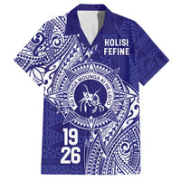 Personalised Tonga Queen Salote College Family Matching Tank Maxi Dress and Hawaiian Shirt Kolisi Fefine 1926 Special Kupesi Pattern LT9 Dad's Shirt - Short Sleeve Blue - Polynesian Pride