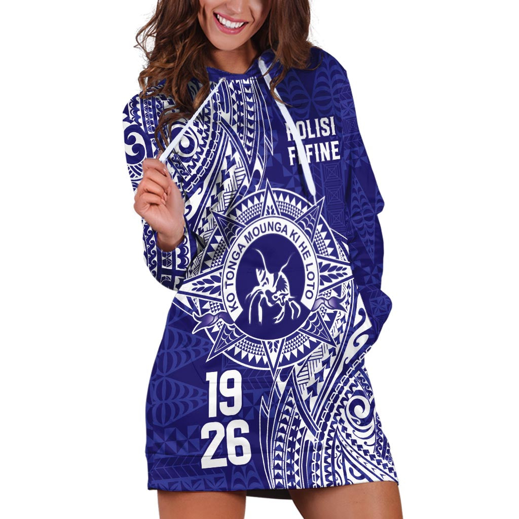 Personalised Tonga Queen Salote College Hoodie Dress Kolisi Fefine 1926 Special Kupesi Pattern LT9 Blue - Polynesian Pride