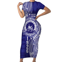 Personalised Tonga Queen Salote College Short Sleeve Bodycon Dress Kolisi Fefine 1926 Special Kupesi Pattern LT9 Long Dress Blue - Polynesian Pride