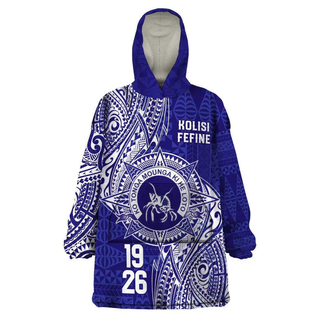 Personalised Tonga Queen Salote College Wearable Blanket Hoodie Kolisi Fefine 1926 Special Kupesi Pattern LT9 One Size Blue - Polynesian Pride