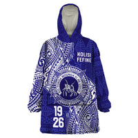 Personalised Tonga Queen Salote College Wearable Blanket Hoodie Kolisi Fefine 1926 Special Kupesi Pattern LT9 One Size Blue - Polynesian Pride