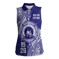 Personalised Tonga Queen Salote College Women Sleeveless Polo Shirt Kolisi Fefine 1926 Special Kupesi Pattern LT9 Female Blue - Polynesian Pride