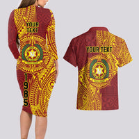 Personalised Tonga Vava'u High School Couples Matching Long Sleeve Bodycon Dress and Hawaiian Shirt Since 1985 Special Kupesi Pattern LT9 - Polynesian Pride