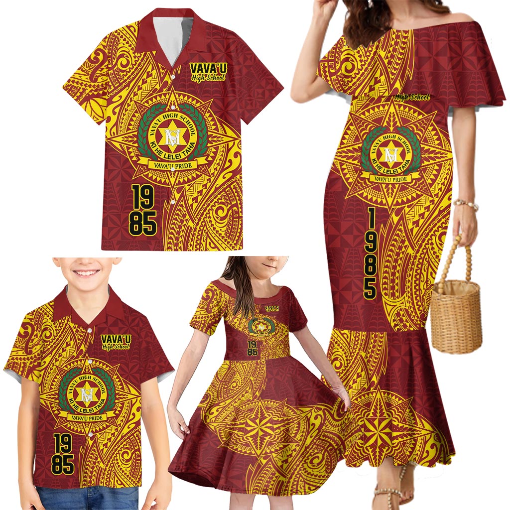 Personalised Tonga Vava'u High School Family Matching Mermaid Dress and Hawaiian Shirt Since 1985 Special Kupesi Pattern LT9 - Polynesian Pride
