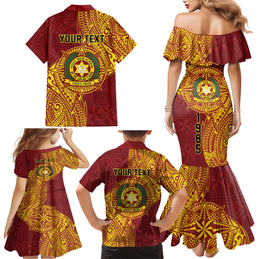 Personalised Tonga Vava'u High School Family Matching Mermaid Dress and Hawaiian Shirt Since 1985 Special Kupesi Pattern LT9 - Polynesian Pride