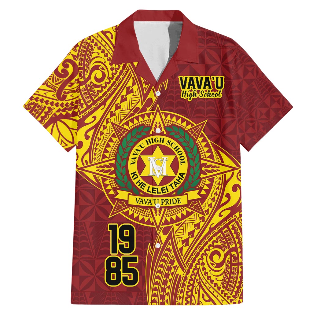 Personalised Tonga Vava'u High School Family Matching Mermaid Dress and Hawaiian Shirt Since 1985 Special Kupesi Pattern LT9 Dad's Shirt - Short Sleeve Red - Polynesian Pride