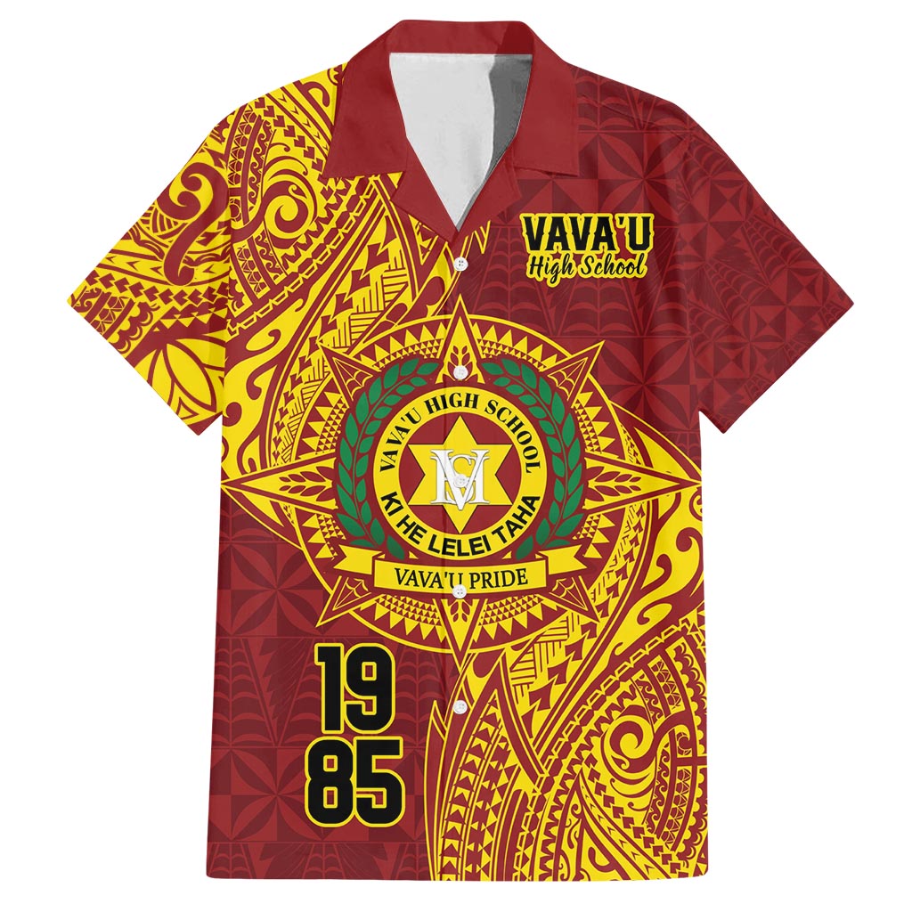 Personalised Tonga Vava'u High School Family Matching Off Shoulder Maxi Dress and Hawaiian Shirt Since 1985 Special Kupesi Pattern LT9 Dad's Shirt - Short Sleeve Red - Polynesian Pride