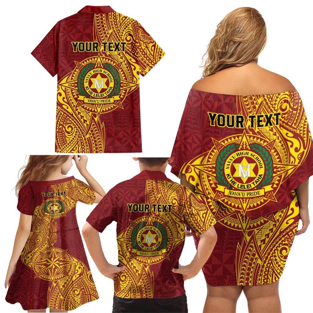 Personalised Tonga Vava'u High School Family Matching Off Shoulder Short Dress and Hawaiian Shirt Since 1985 Special Kupesi Pattern LT9 - Polynesian Pride