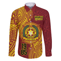 Personalised Tonga Vava'u High School Family Matching Off Shoulder Short Dress and Hawaiian Shirt Since 1985 Special Kupesi Pattern LT9 Dad's Shirt - Long Sleeve Red - Polynesian Pride