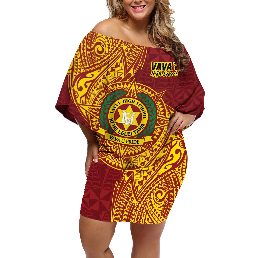 Personalised Tonga Vava'u High School Family Matching Off Shoulder Short Dress and Hawaiian Shirt Since 1985 Special Kupesi Pattern LT9 Mom's Dress Red - Polynesian Pride