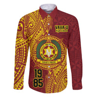 Personalised Tonga Vava'u High School Family Matching Puletasi and Hawaiian Shirt Since 1985 Special Kupesi Pattern LT9 Dad's Shirt - Long Sleeve Red - Polynesian Pride