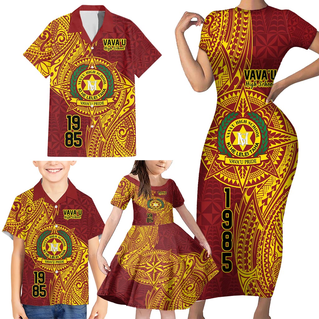 Personalised Tonga Vava'u High School Family Matching Short Sleeve Bodycon Dress and Hawaiian Shirt Since 1985 Special Kupesi Pattern LT9 - Polynesian Pride